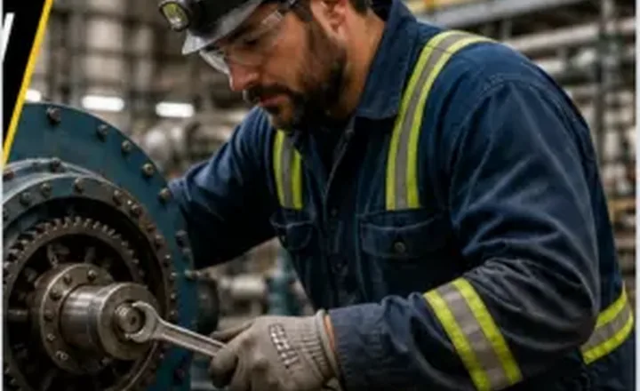 Industrial mechanic working on machinery